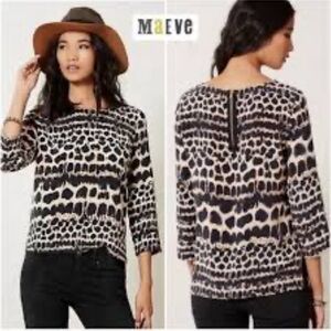Anthropologie Maeve Women's Size Small Leopard Print Long Sleeve Blouse …